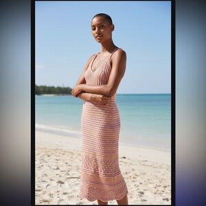 TFY Dress Striped Crocheted Midi  Orange with Purple liner size Large NWT